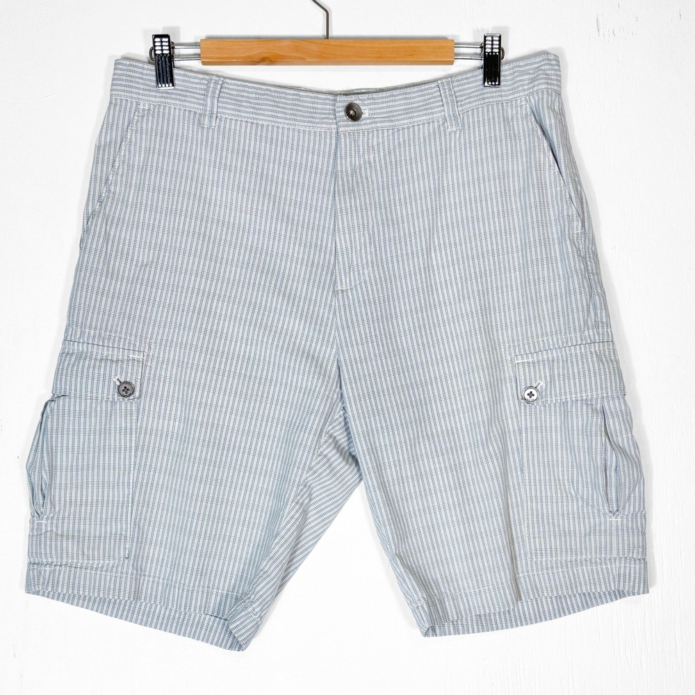 Calvin Klein Y2K Seersucker Cargo Shorts Mens 34 Blue White Stripe Cotton